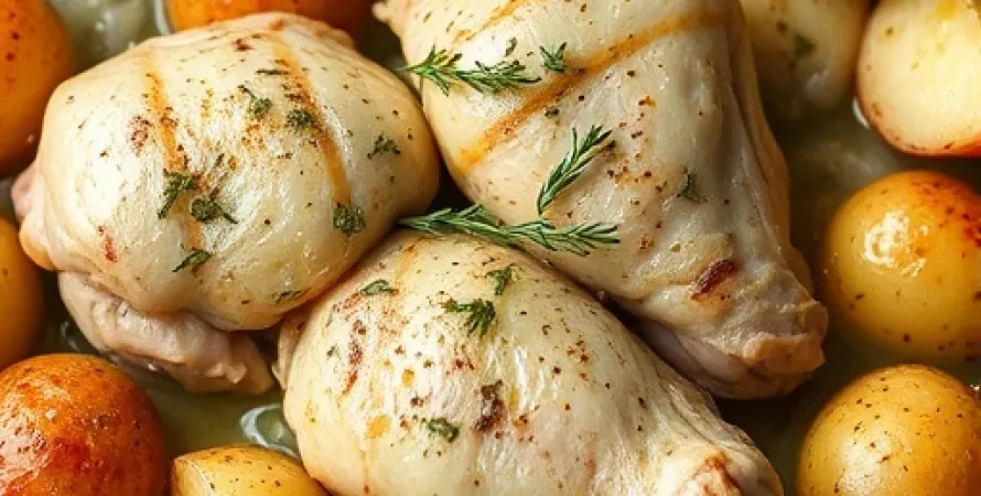 Poitrines de poulet aux pommes et oignons