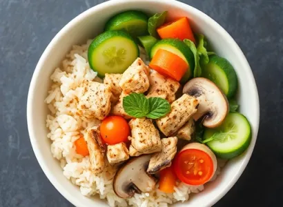 Salade de riz, thon et légumes