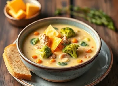 Potage de brocolis et haricots blancs au fromage cheddar