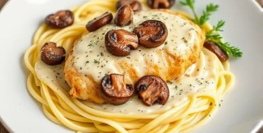 Poulet aux champignons et sauce Alfredo
