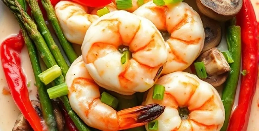 Crevettes et légumes crémeux