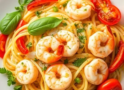 Pâtes aux fruits de mer et sauce aux herbes