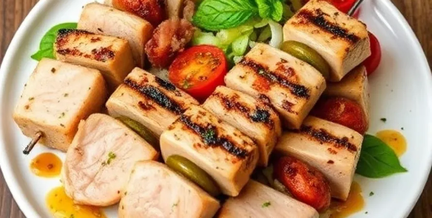 Brochettes de foie de veau avec salade d'épinards fondus