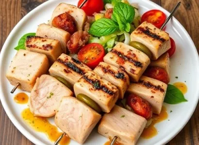 Brochettes de foie de veau avec salade d'épinards fondus