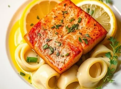 Saumon rôti avec tortellini au fromage