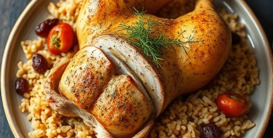 Poulet aux herbes avec pilaf de riz brun
