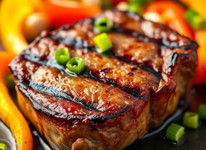 Steak T-Bone grillé avec poivrons