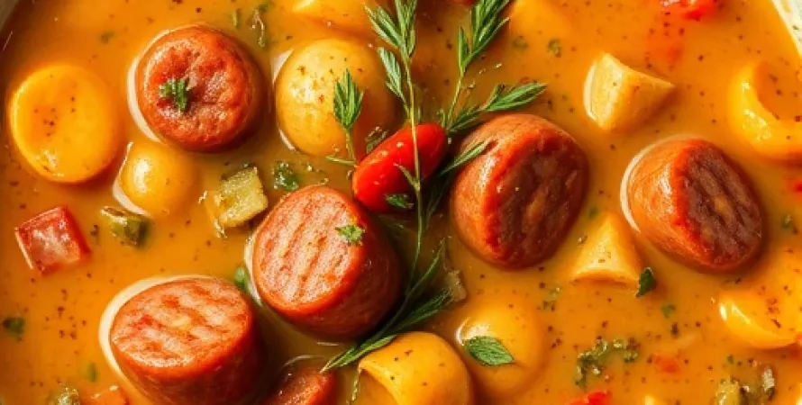 Potage de petits pois et saucisses