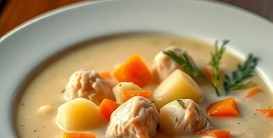 Potage au poulet, poireau et pommes de terre