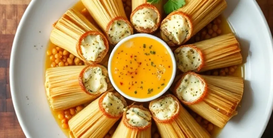 Tamales et cornbread au fromage
