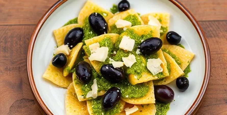 Pâtes aux olives et pesto