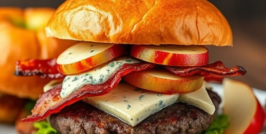 Burgers au fromage bleu avec pomme et bacon