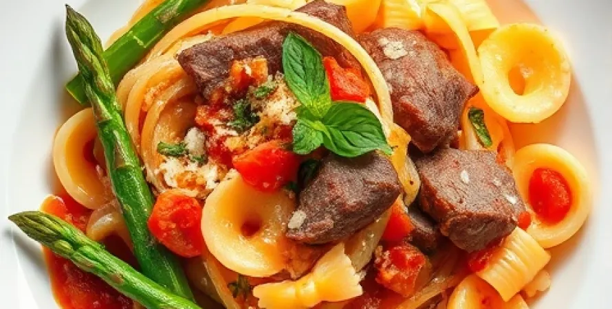 Pâtes au boeuf et asperges