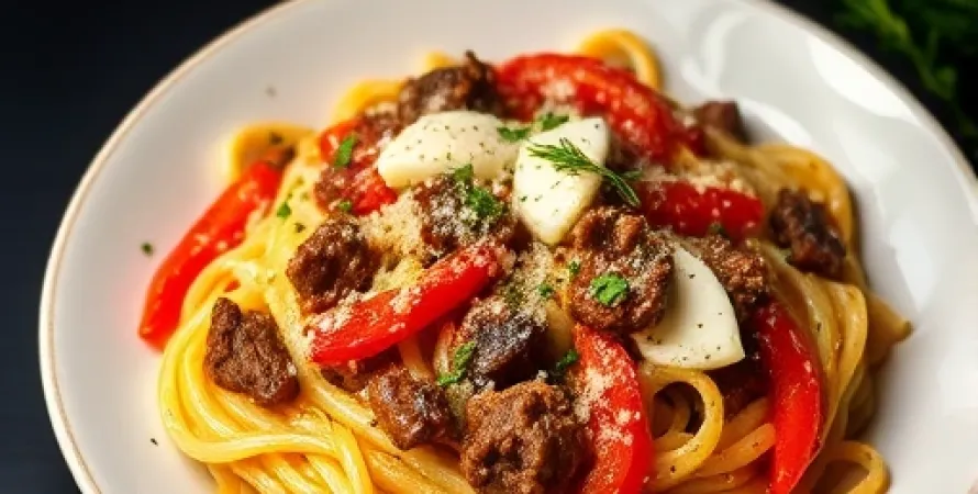 Pâtes au boeuf et poivrons
