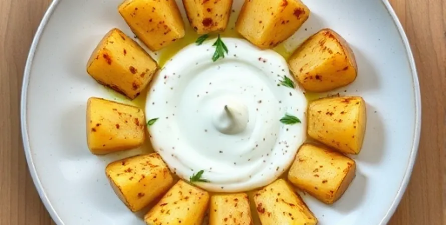 Pommes de terre épicées avec sauce yogourt à la menthe