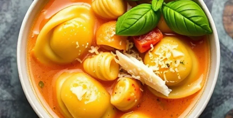 Potage de tortellini au fromage et basilic