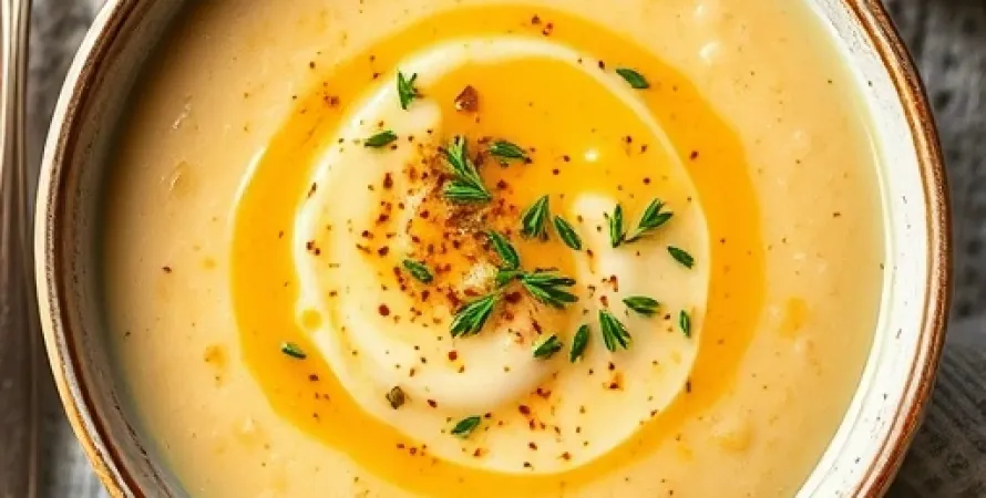 Potage d'ail au fromage et jambon