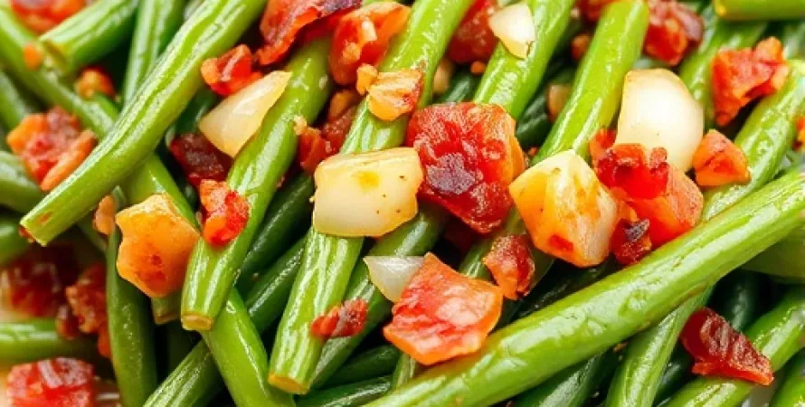 Haricots verts frits au lard