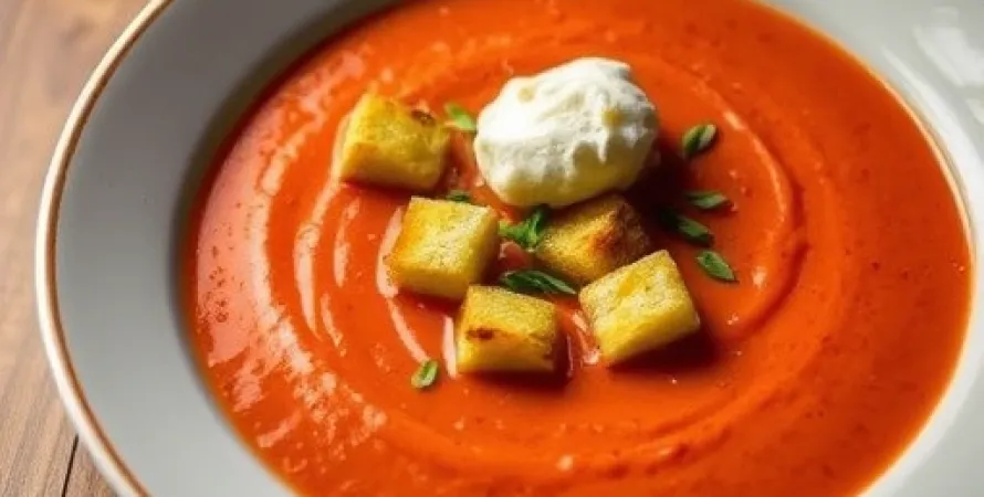 Potage de poivrons rouges crémeux
