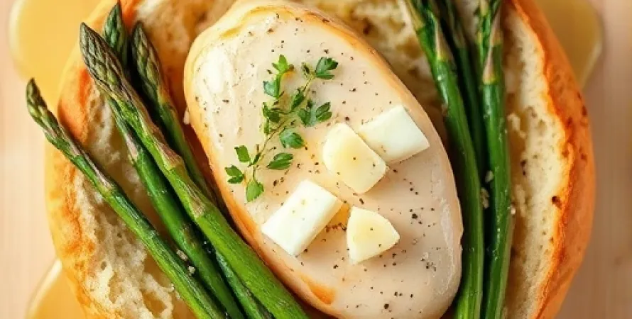 Tartine au poulet et asperges