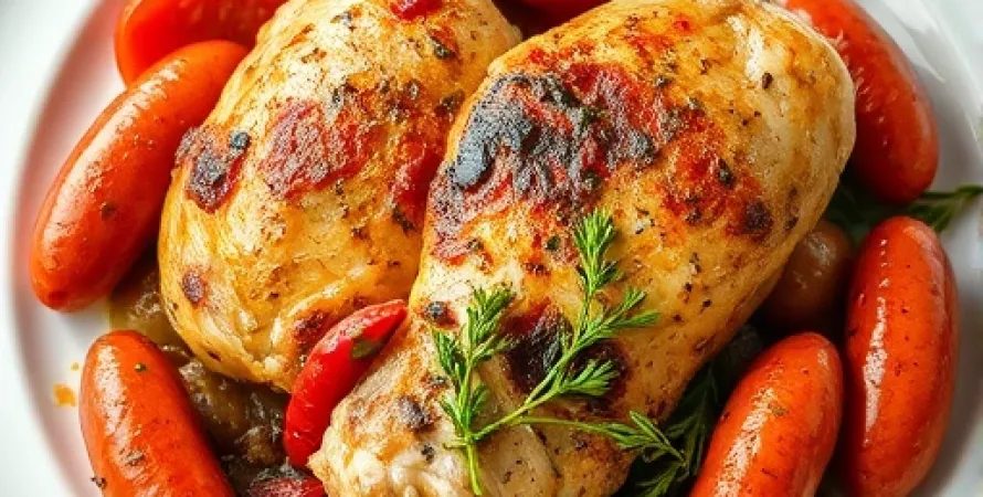 Saute de poulet et saucisses