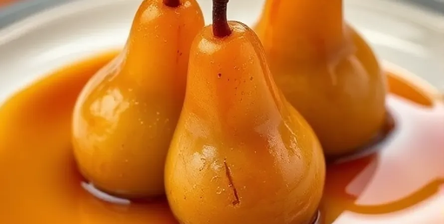 Poires au caramel et sauce au rhum