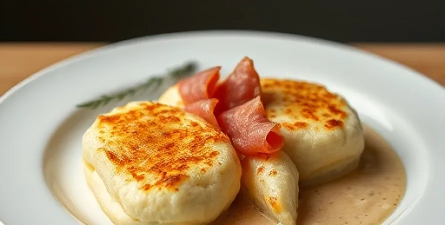 Vareniki au fromage avec sauce au jambon