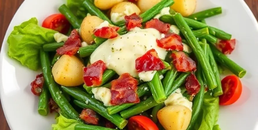 Salade de pommes de terre et haricots verts chauds
