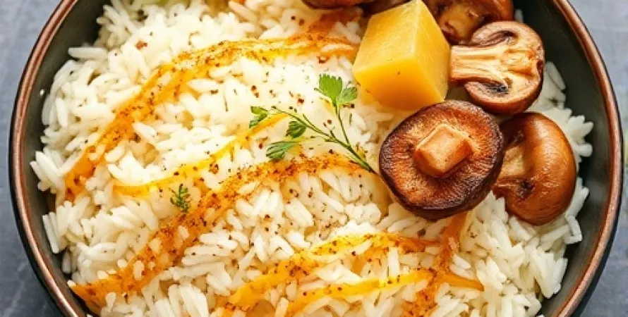 Riz basmati au coco, champignons et courgettes