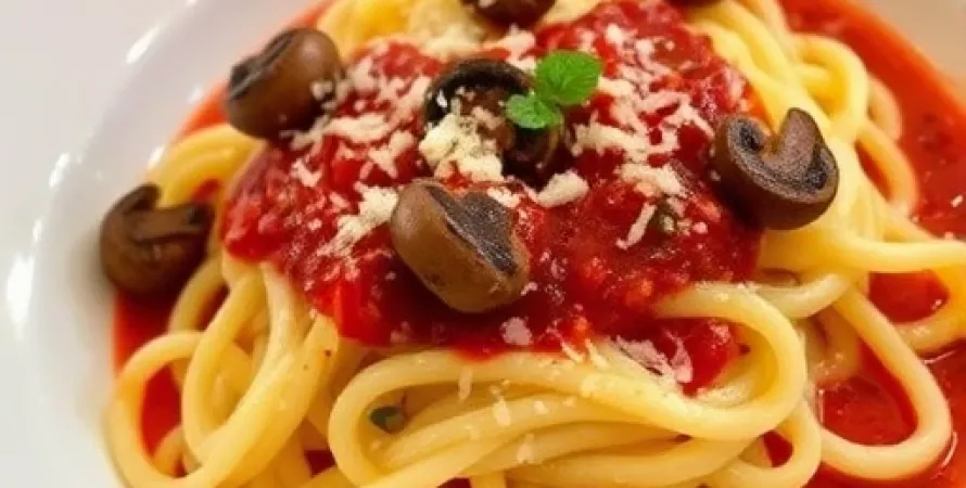 Pâtes aux champignons rôtis et sauce marinara