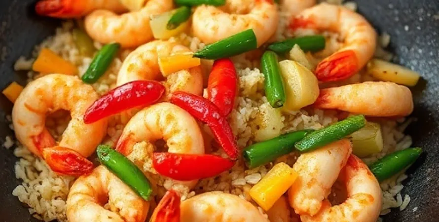 Riz frit aux crevettes et ananas