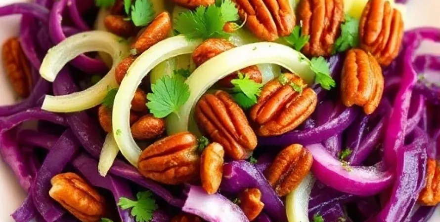 Salade de chou rouge et vert avec noix de pécan caramélisées