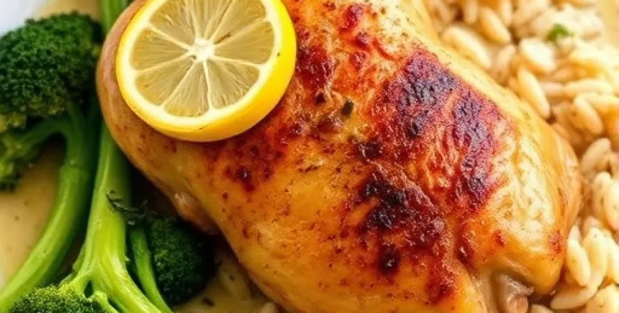 Poulet au citron avec riz et brocolis