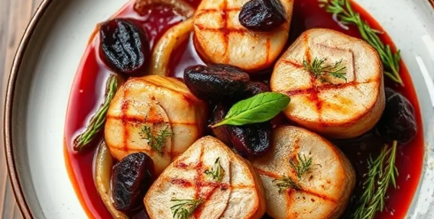 Médailles de porc aux pruneaux et vin rouge