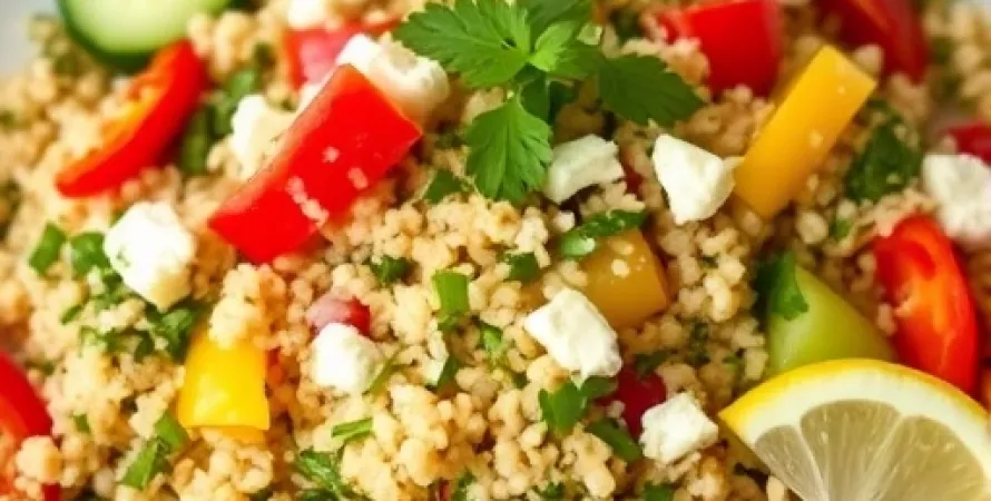 Salade de bulgur, poivron, concombre et fromage