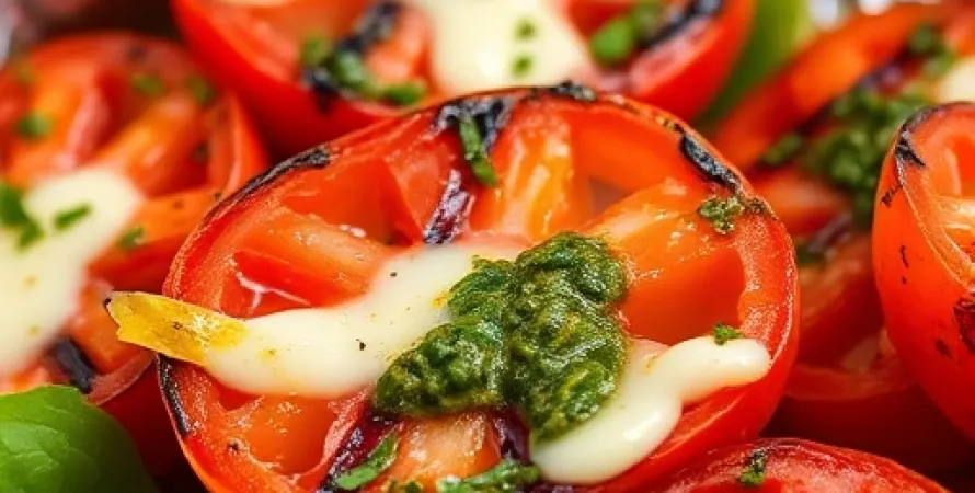 Tomates grillées au pesto et fromage