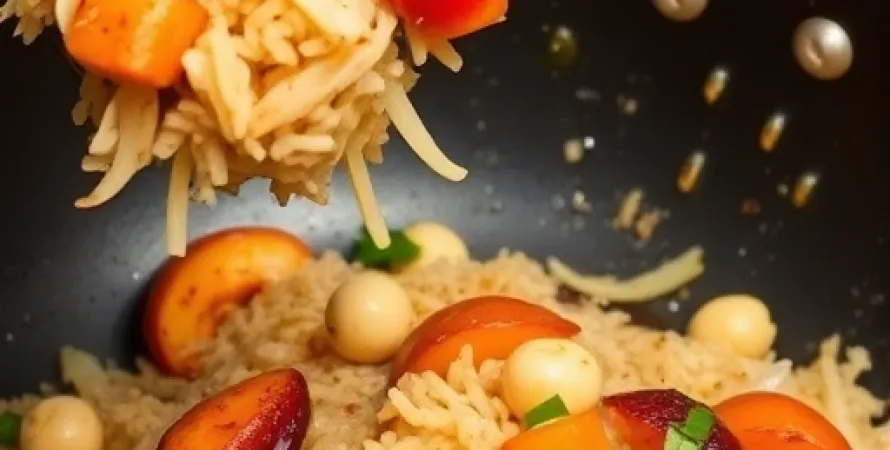 Riz frit aux pêches