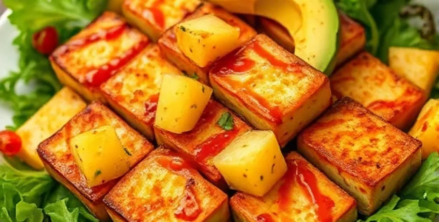 Tofu au four avec salade de pine et avocat