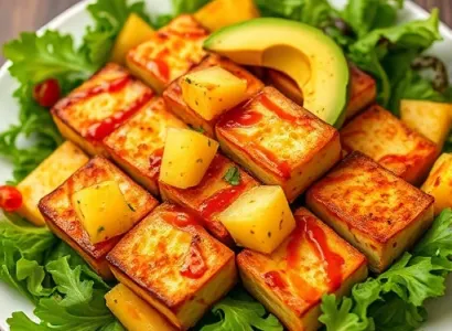 Tofu au four avec salade de pine et avocat