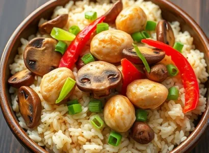 Bol de riz au poulet et champignons