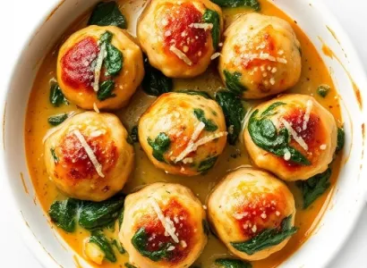 Boulettes de poulet au spinat et ail roti