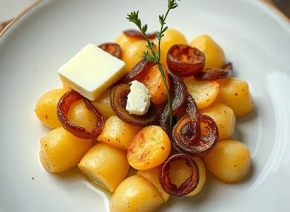 Gratin de pommes de terre, oignons caramélisés et fromage de chèvre