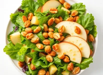 Salade verte aux pommes et au dressing chaud