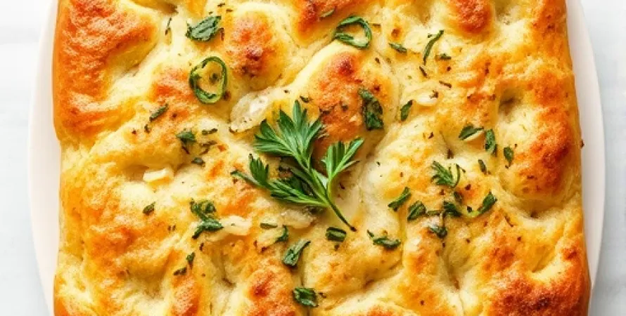 Pain focaccia aux herbes et oignons