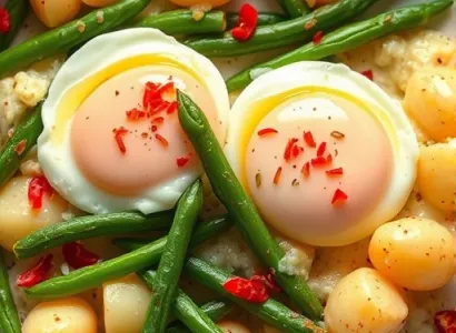 Pommes de terre crémeuses aux haricots verts et œufs