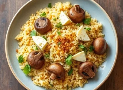 Champignons au four au riz épicé et mais
