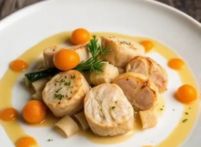 Foies de poulet aux poireaux et aux abricots