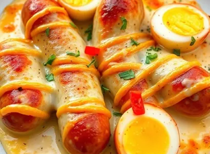 Saucisses et oeufs au four