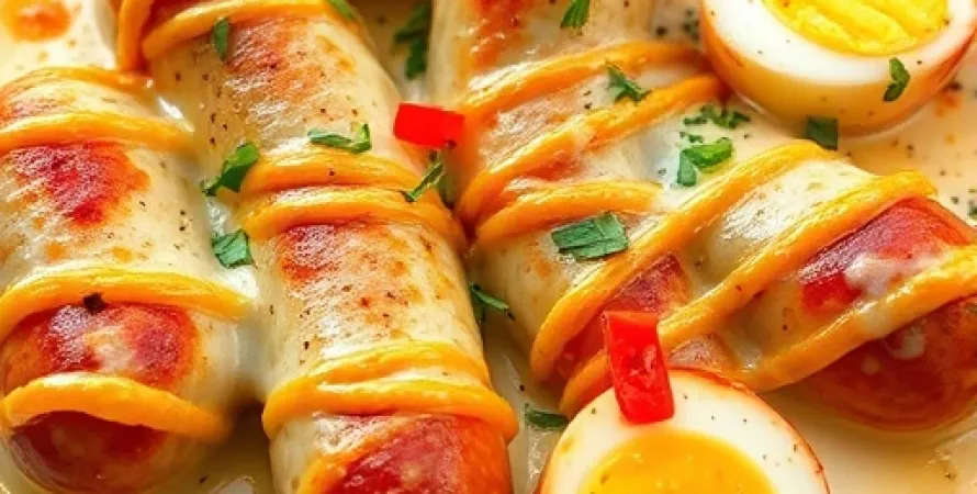 Saucisses et oeufs au four