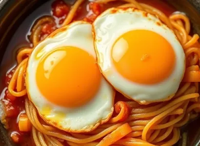 Oeufs frits aux pâtes ramen